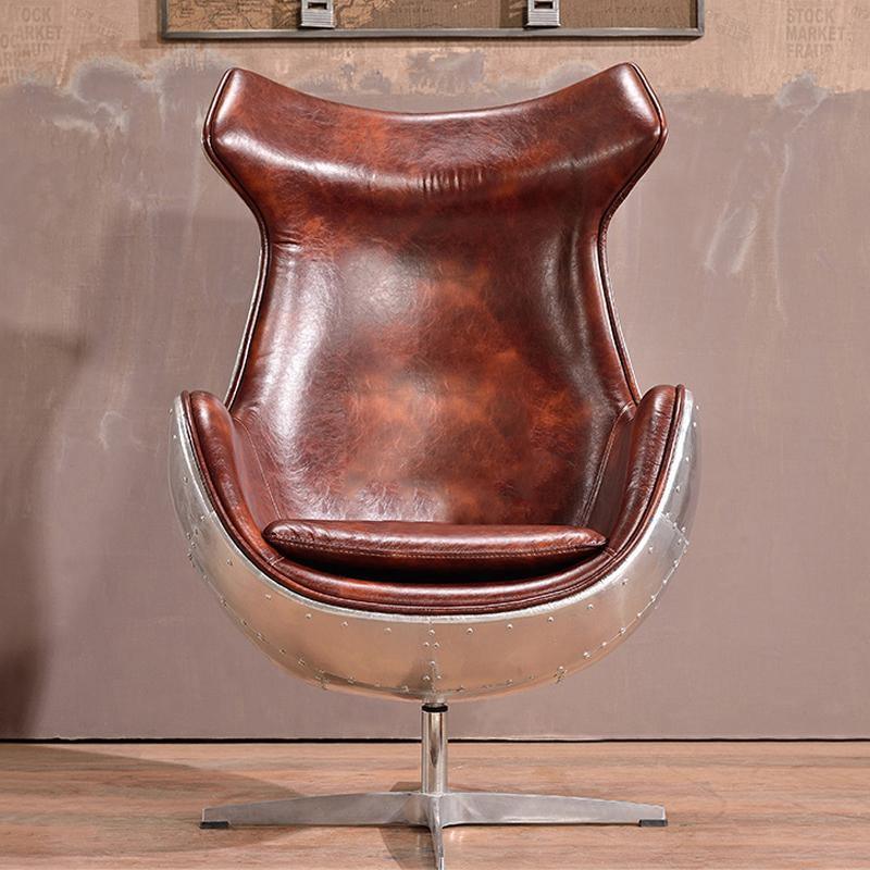 A3 Aviator Egg chair, Brown Leather, Aluminium- | Get A Free Side Table Today