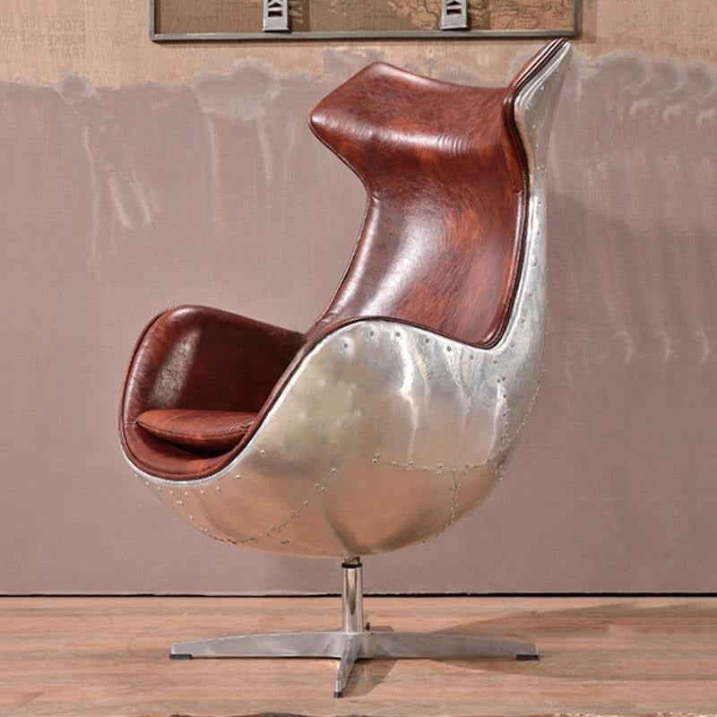 A3 Aviator Egg chair, Brown Leather, Aluminium- | Get A Free Side Table Today