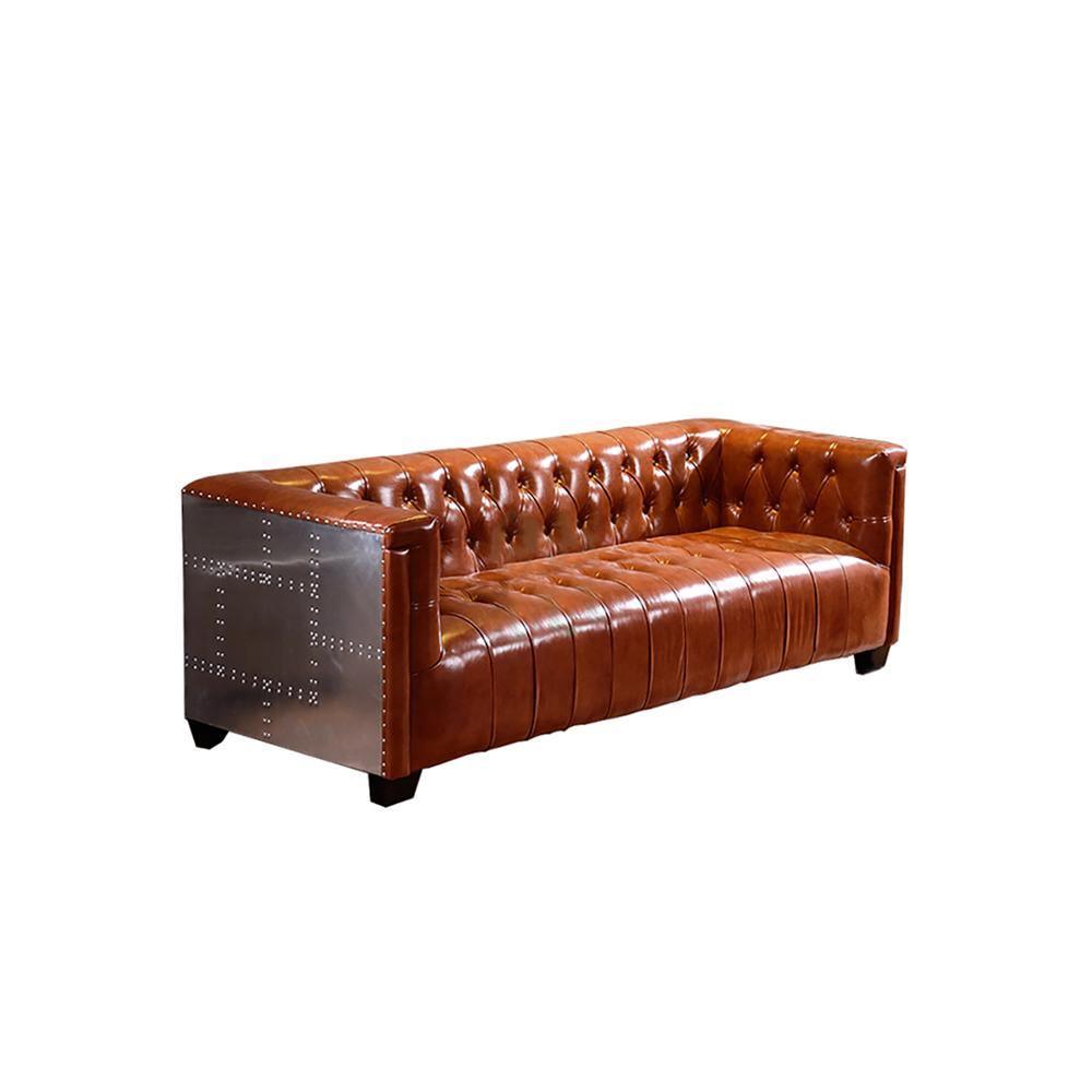 Aviator Three Seater Sofa, Real Leather And Aluminium- | Get A Free Side Table Today