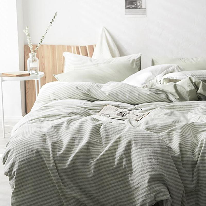 CA098 Linen Duvet Cover + Bed Sheet + 2 Pillowcases, King, More Patterns Available- | Get A Free Side Table Today