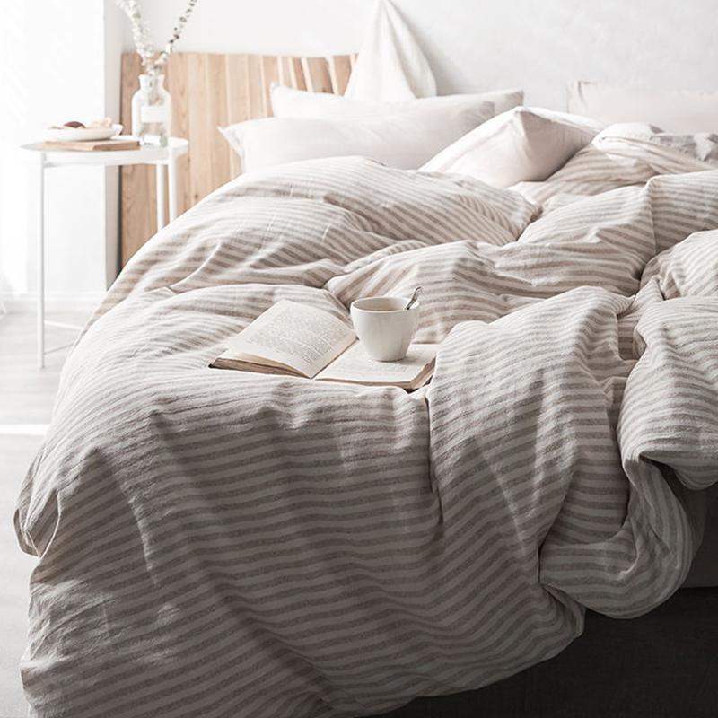 CA098 Linen Duvet Cover + Bed Sheet + 2 Pillowcases, King, More Patterns Available- | Get A Free Side Table Today