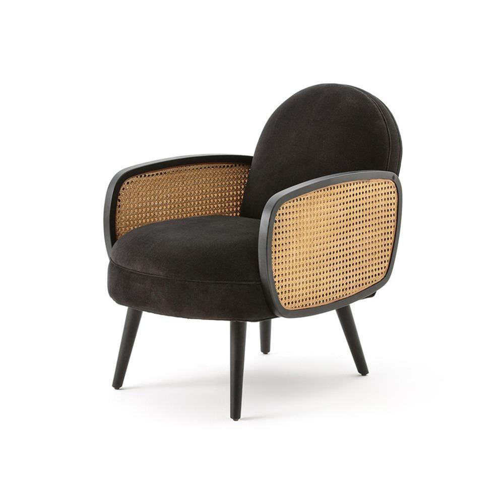 Pierre Jeanneret Cane Rattan Armchair, Velvet- | Get A Free Side Table Today