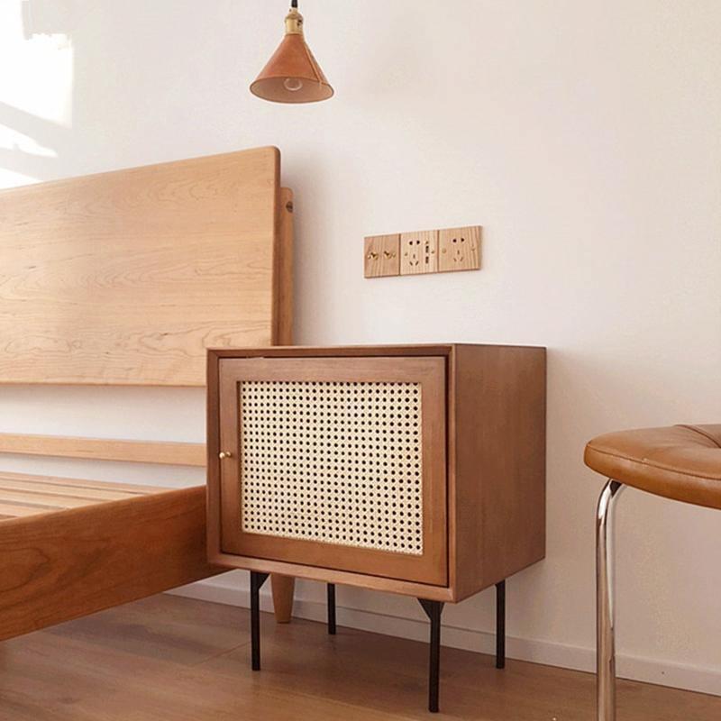 Cane Bedside Table, Natural Rattan & Oak- | Get A Free Side Table Today