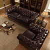 Chesterfield Two Seater Sofa, Drak Brown Real Leather- | Get A Free Side Table Today