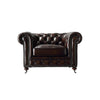 Chesterfield Two Seater Sofa, Drak Brown Real Leather- | Get A Free Side Table Today