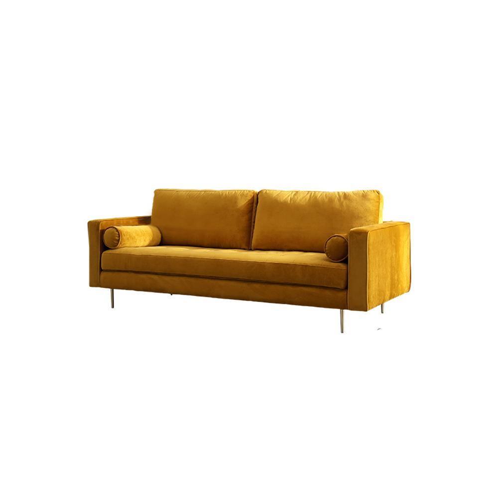 Deandra Three Seater Corner Sofa, Yellow Velvet- | Get A Free Side Table Today