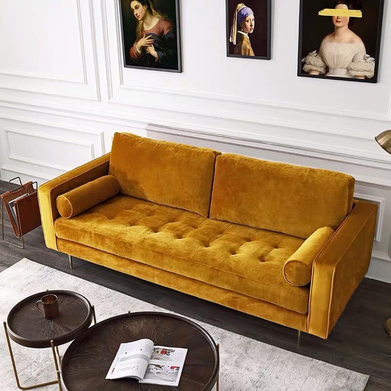 Deandra Three Seater Corner Sofa, Yellow Velvet- | Get A Free Side Table Today