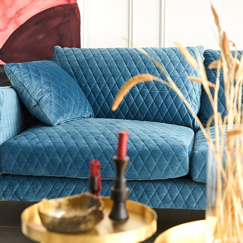 Evesham Three Seater Sofa, Blue Velvet- | Get A Free Side Table Today