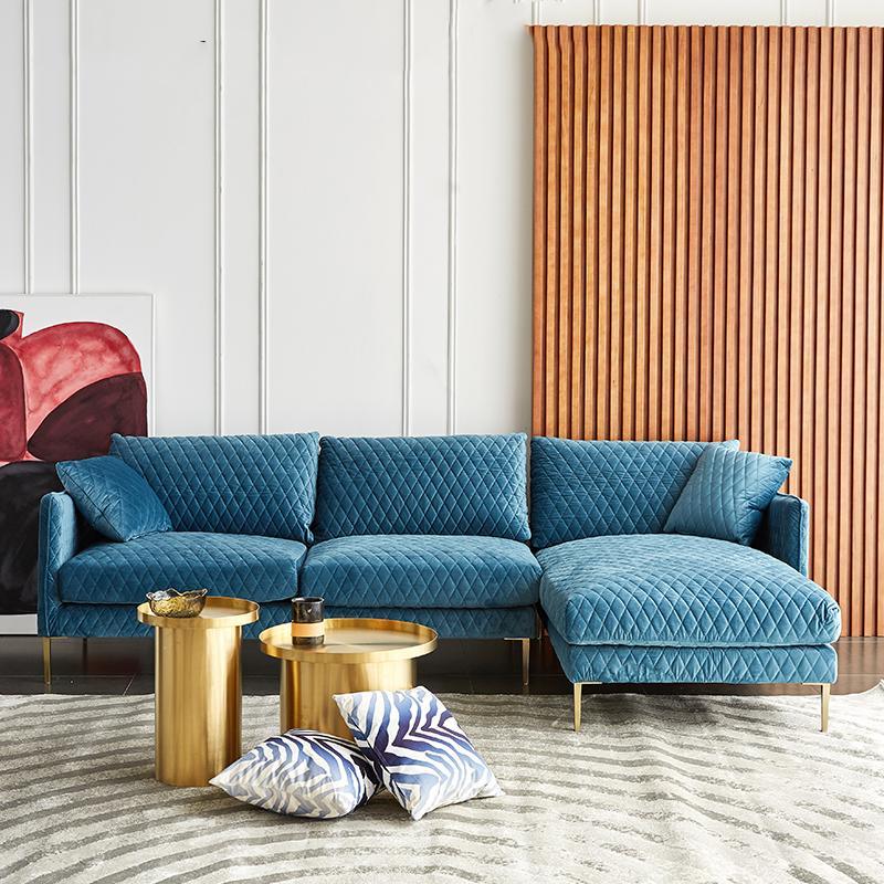 Evesham Three Seater Sofa, Blue Velvet- | Get A Free Side Table Today