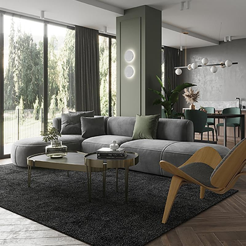 Four Seater/ Corner Sofa, Grey Velvet- | Get A Free Side Table Today