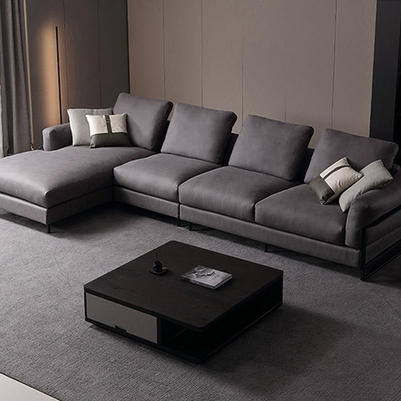 H92 Grey Four Seater Corner Sofa, Real Leather, Multiple Color- | Get A Free Side Table Today
