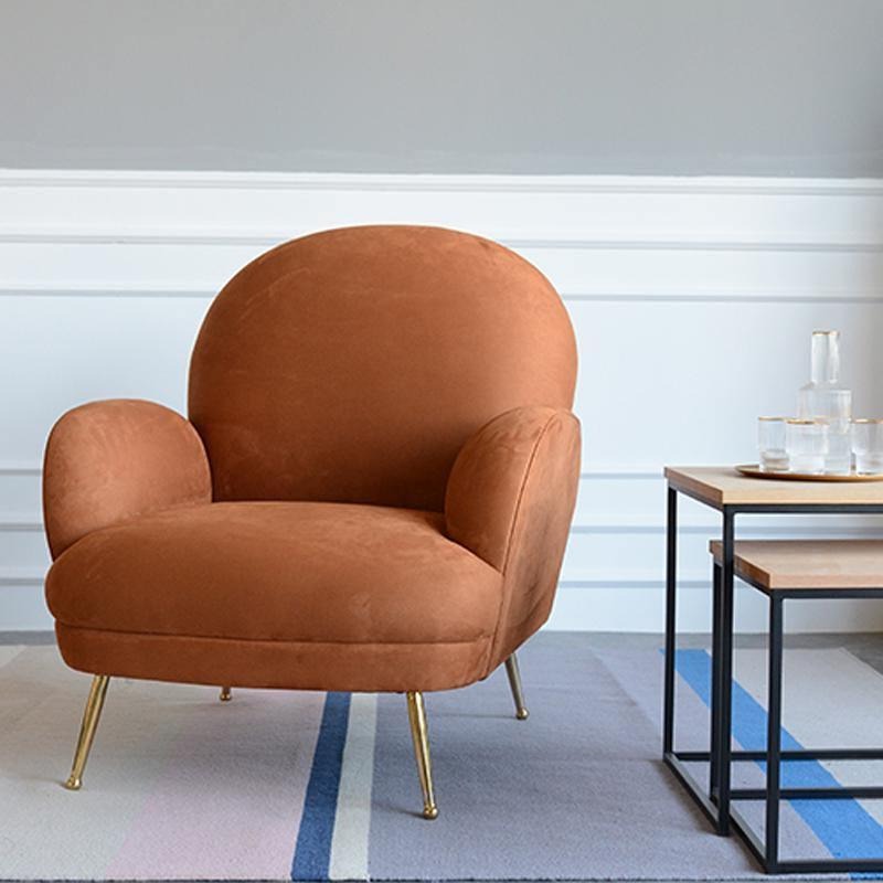 Juno Armchair, Brown Velvet- | Get A Free Side Table Today