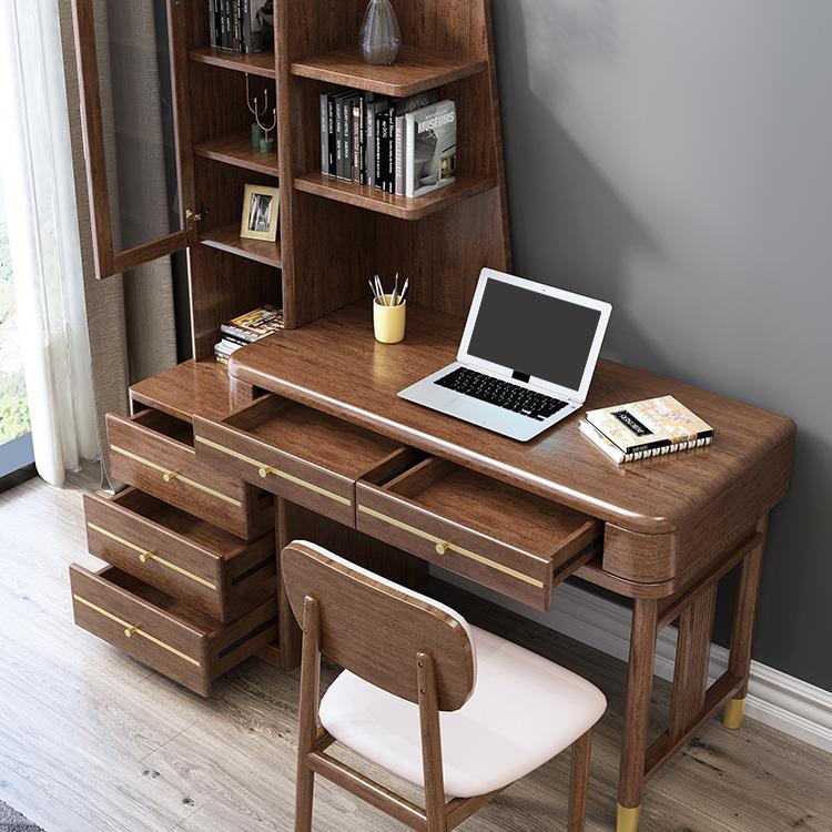 SK21 Office Desk With Side Storage, Rosewood & Gold- | Get A Free Side Table Today