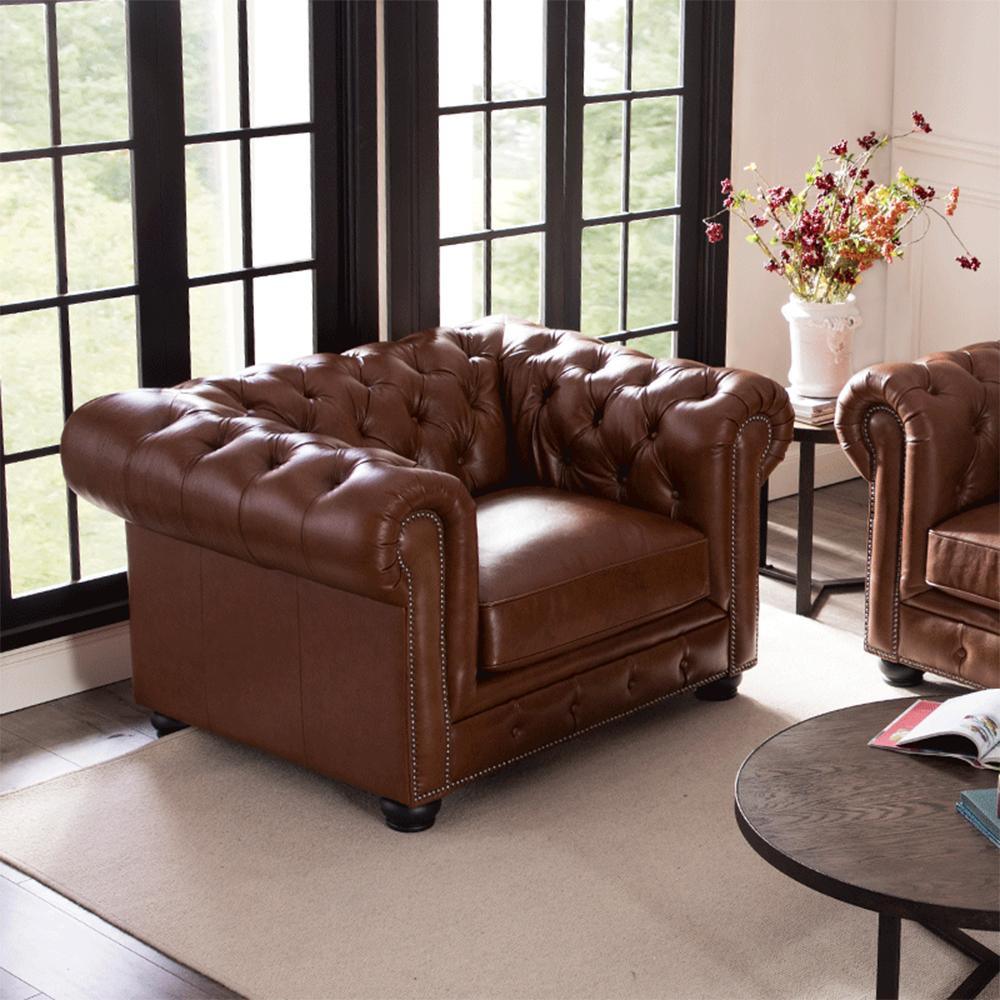 The Chesterfield Three Seater Sofa, Real Leather- | Get A Free Side Table Today